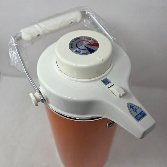 VINTAGE JAPAN ORANGE CHROME 1.9L AIR POT THERMOS INSULATED DESIGNER MID CENTURY - Picture 2 of 11